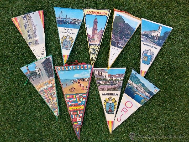 Fanions de collection: LOTE DE 9 BANDERINES ANTIGUOS DE PLASTICO
