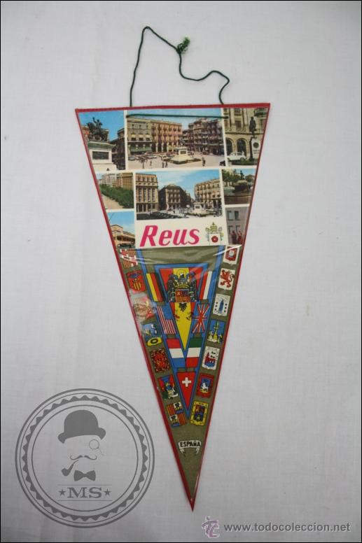 Banderines de colecci&oacute;n: Bander&iacute;n de Reus - Escudo de Espa&ntilde;a. &Aacute;guila de San Juan - Medidas 29 x 15 Cm