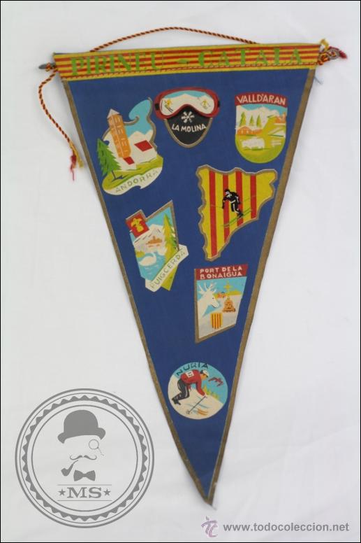 Galhardetes de cole&ccedil;&atilde;o: Antiguo Bander&iacute;n A&ntilde;os 60. Estaciones de Esqu&iacute; de Catalu&ntilde;a - Realizado en Tela - Medidas 26 x 15 Cm