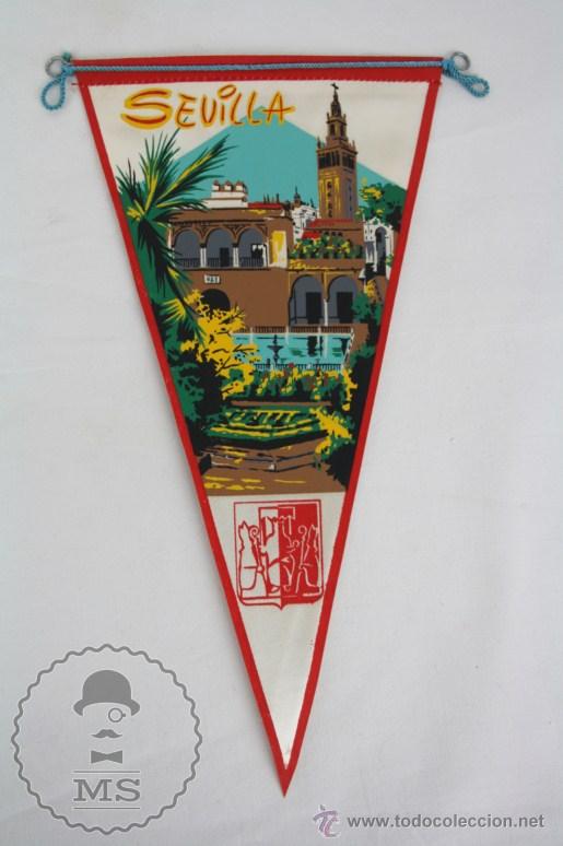 Galhardetes de cole&ccedil;&atilde;o: Bander&iacute;n de Tela de los A&ntilde;os 60-70-80 - Sevilla - Medidas 25,5 x 13,5 Cm