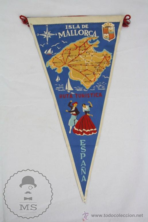 Galhardetes de cole&ccedil;&atilde;o: Bander&iacute;n de Tela, A&ntilde;os 60-70 - Isla de Mallora. Ruta Tur&iacute;stica - Medidas 26 x 14 Cm