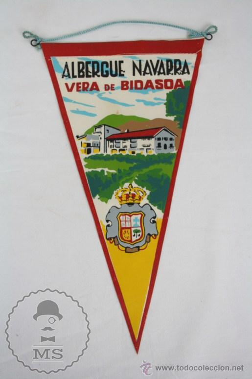 Galhardetes de cole&ccedil;&atilde;o: Bander&iacute;n de Tela, A&ntilde;os 60-70 - Albergue Navarra. Vera de Bidasoa - Medidas 25 x 13 Cm
