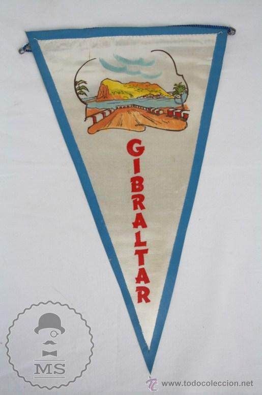 Galhardetes de cole&ccedil;&atilde;o: Bander&iacute;n de Tela, A&ntilde;os 60-70 - Gibraltar - Medidas 25 x 15 Cm