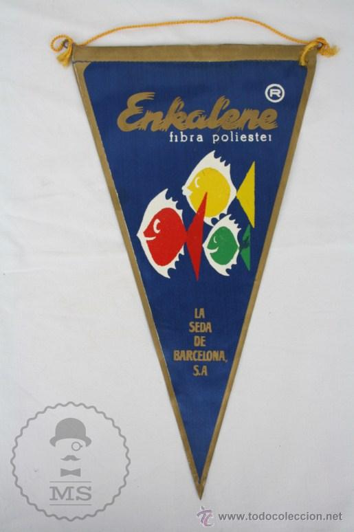 Fanions de collection: Bander&iacute;n Publicitario de Tela, A&ntilde;os 60-70 - Enkalene. Fibra Poliester - Medidas 28 x 15,5 Cm