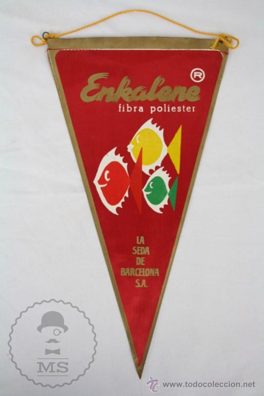 Fanions de collection: Bander&iacute;n Publicitario de Tela, A&ntilde;os 60-70 - Enkalene. Fibra Poliester - Medidas 28 x 15,5 Cm