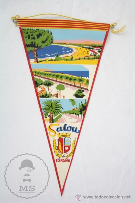 Fanions de collection: Bander&iacute;n de Tela, A&ntilde;s 60-70 - Salou, Espa&ntilde;a - Medidas 26 x 14,5 Cm