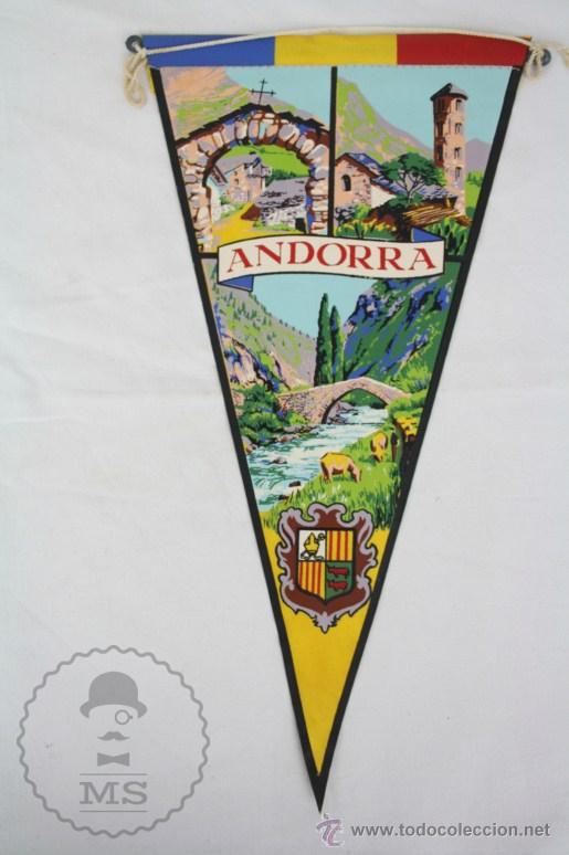 Fanions de collection: Bander&iacute;n de Tela, A&ntilde;os 60-70 - Andorra - Medidas 28,5 x 15 Cm