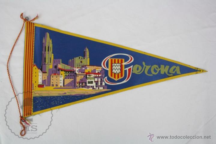 Fanions de collection: Bander&iacute;n de Tela, A&ntilde;os 60-70 - Gerona - Medidas 28 x 14,5 Cm