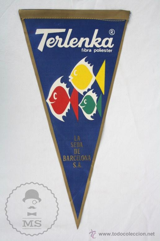 Sammlung von Wimpeln: Bander&iacute;n Publicitario de Tela, A&ntilde;os 60-70 - Terlenka. Fibra Poliester - Medidas 28 x 15,5 Cm