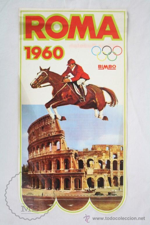 Banderines de colecci&oacute;n: Bander&iacute;n de Papel, A&ntilde;os 60-70 - Bimbo. Olimpiadas Roma 1960. N&ordm; 14, Serie C - Medidas 25,5 x 13 Cm