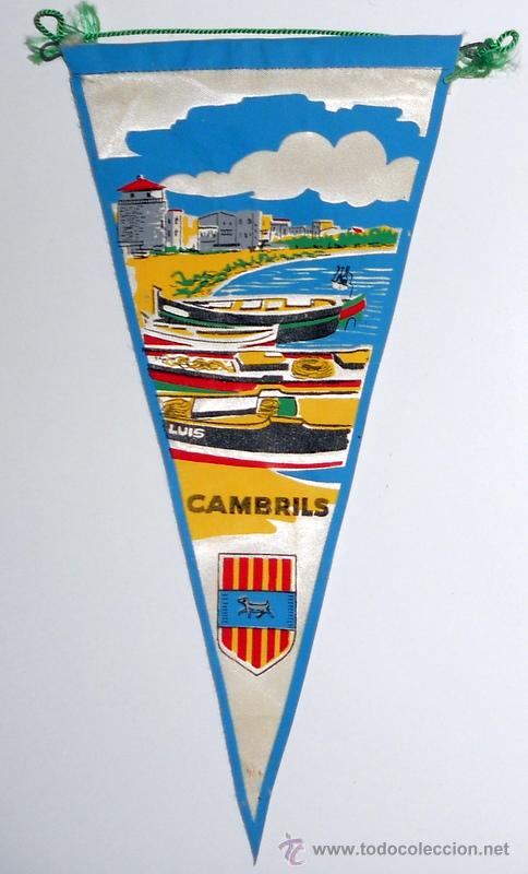 Sammlung von Wimpeln: BANDERIN ANTIGUO de TELA. CAMBRILS. CATALU&Ntilde;A. PLAYA. TURISMO VINTAGE.