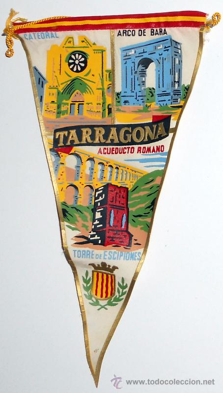 Sammlung von Wimpeln: BANDERIN ANTIGUO de TELA. TARRAGONA. CATALU&Ntilde;A. PLAYA. TURISMO VINTAGE.