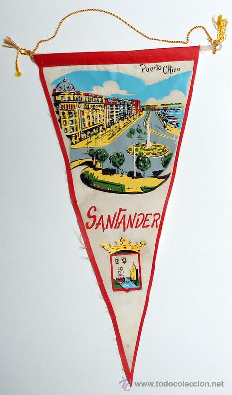 Sammlung von Wimpeln: BANDERIN ANTIGUO de TELA. PUERTO CHICO. SANTANDER. CANTABRIA. TURISMO VINTAGE.