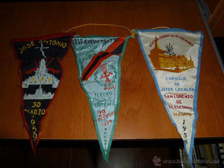 Bandierine di collezione: 3 banderines de falange, jose antonio 1959, XXVI aniversario fundacion falange, curso jefes