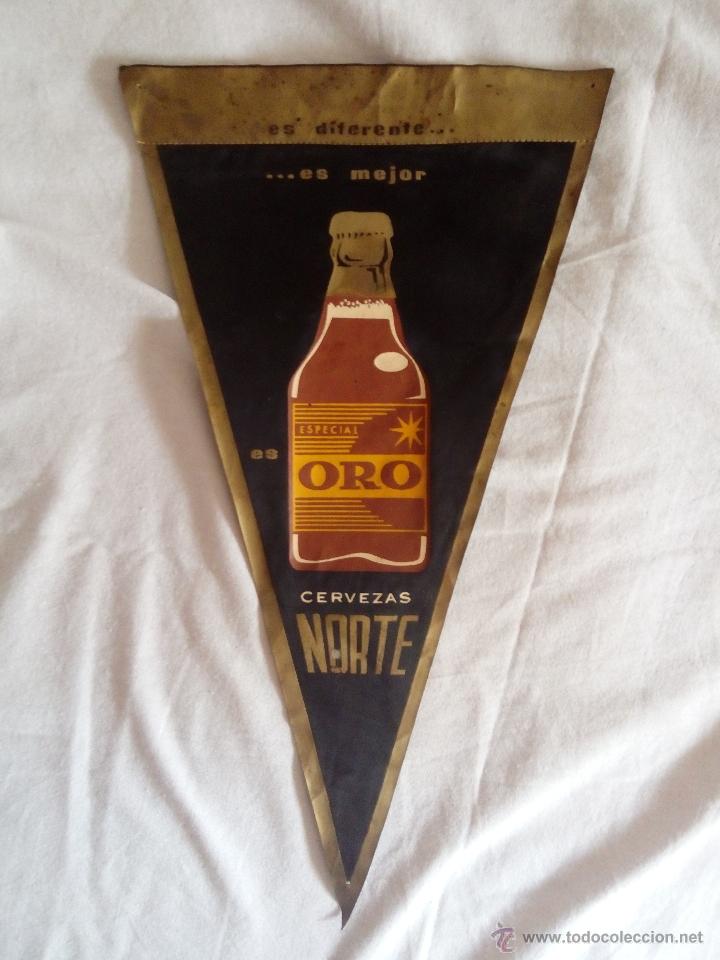 Fanions de collection: BANDER&Iacute;N PUBLICITARIO CERVEZAS NORTE ESPECIAL ORO A&Ntilde;OS 60