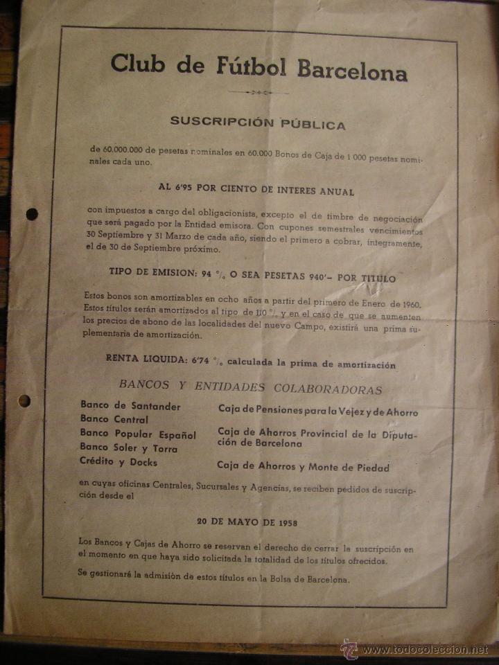 Collection pennants: CLUB DE FUTBOL BARCELONA BAR&Ccedil;A SUSCRIPCION PUBLICA BONOS DE CAJA 20 MAYO 1958