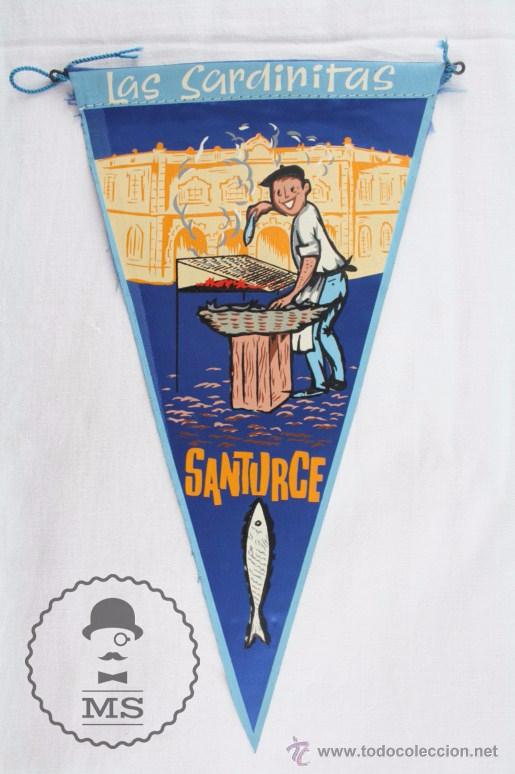 Sammlung von Wimpeln: Bander&iacute;n de Tela - Las Sardinitas. Santurce - Bilbao - A&ntilde;os 60-70 - Medidas 27 x 14,5 Cm