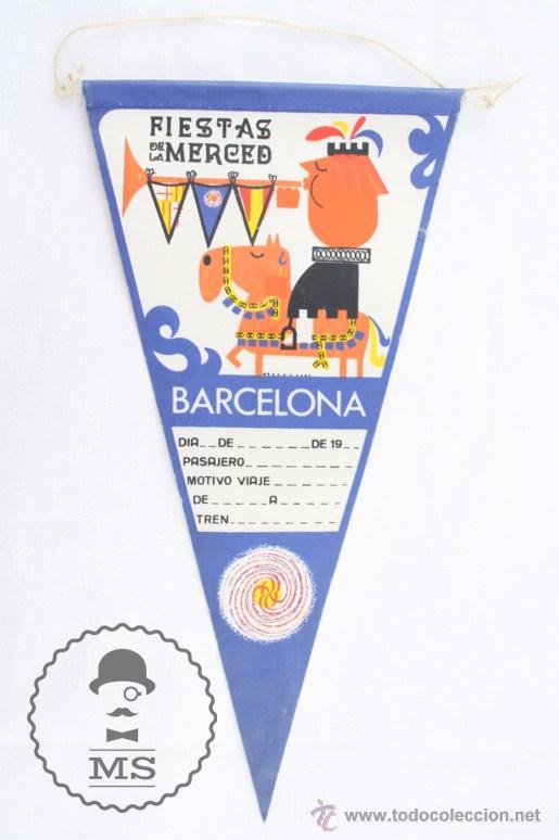 Sammlung von Wimpeln: Bander&iacute;n Fiestas de la Merced. Barcelona - A&ntilde;os 60-70 - Medidas 28 x 14 Cm