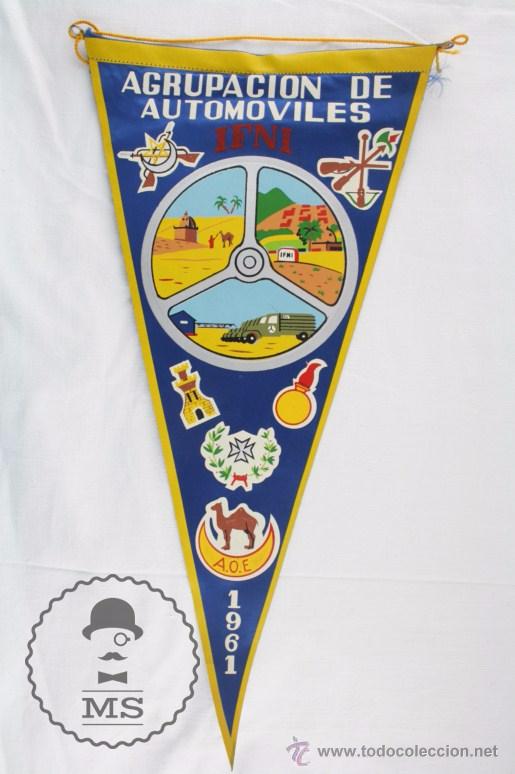 Fanions de collection: Bander&iacute;n de Tela - Agrupaci&oacute;n de Autom&oacute;viles Ifni. A&ntilde;o 1961 - Medidas 37 x 17,5 Cm
