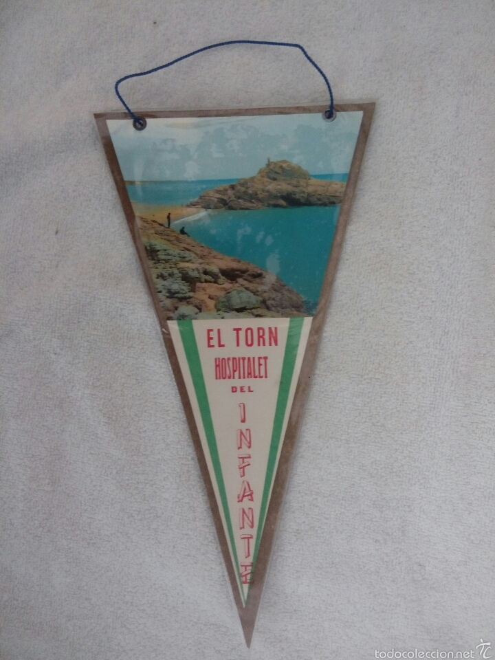 Collection pennants: BANDER&Iacute;N PLASTIFICADO EL TORN HOSPITALET DEL INFANTE VERDE A&Ntilde;OS 60