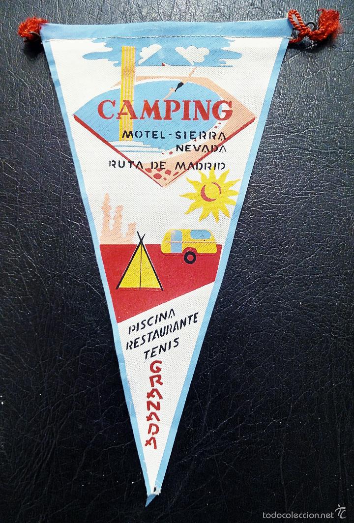 Fanions de collection: BANDER&Iacute;N CAMPING MOTEL-SIERRA NEVADA - RUTA DE MADRID - GRANADA - ARSE - A&Ntilde;OS 60.