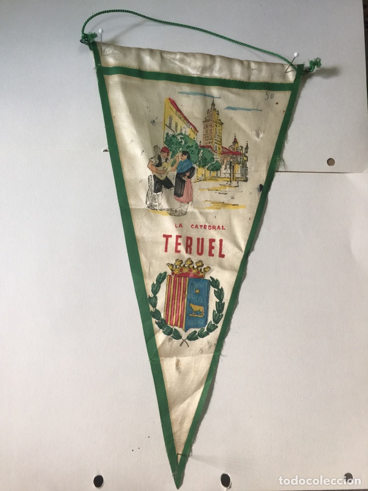 Banderines de colecci&oacute;n: TERUEL. BANDERIN SEDA ANTIGUO. LA CATEDRAL Y ESCUDO.