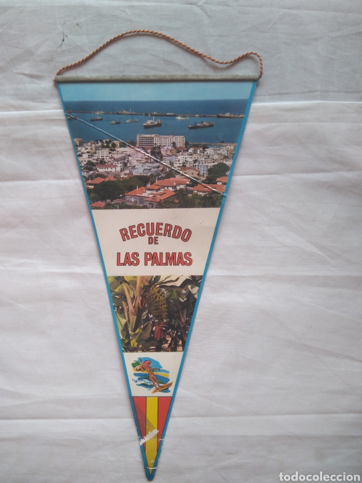 Fanions de collection: BANDER&Iacute;N RECUERDOS DE LAS PALMAS, MASPALOMAS- A&Ntilde;OS 60- 29CM PLASTIFICADO