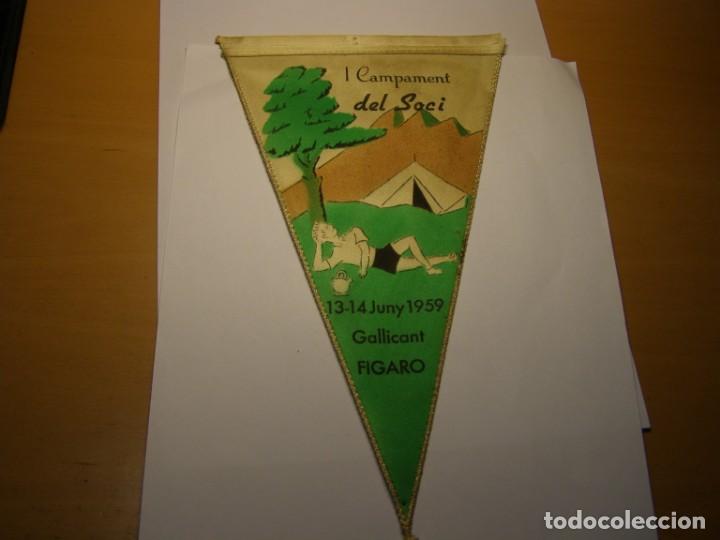 Banderines de colecci&oacute;n: Banderin I Campament del soci, a&ntilde;o 1959, Gallicant Figar&oacute;. C.E. Gracia.