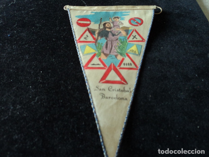 Banderines de colecci&oacute;n: ANTIGUO BANDERIN tela AUTO ESCUELA SAN CRISTOBAL BARCELONA 26 x 13 cm