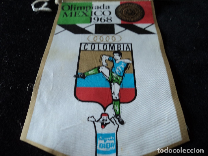 Banderines de colecci&oacute;n: ANTIGUO BANDERIN TELA OLIMPIADAS M&Eacute;XICO 1968 COLOMBIA 19 x12cm GIOR