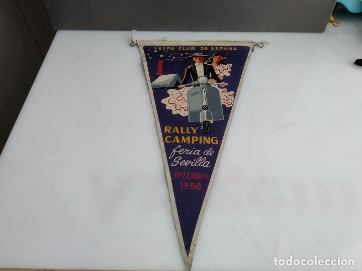 Sammlung von Wimpeln: ANTIGUO BANDERIN DE TELA DE LA MOTO MITICA VESPA RALLY FARIA SEVILLA