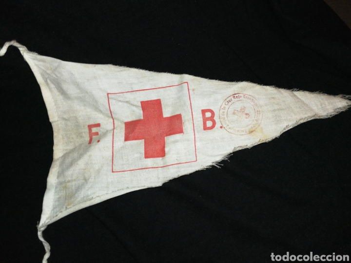 Fanions de collection: ANTIGUO BANDERIN CRUZ ROJA TELA, SELLO ASAMBLEA LOCAL ARANJUEZ