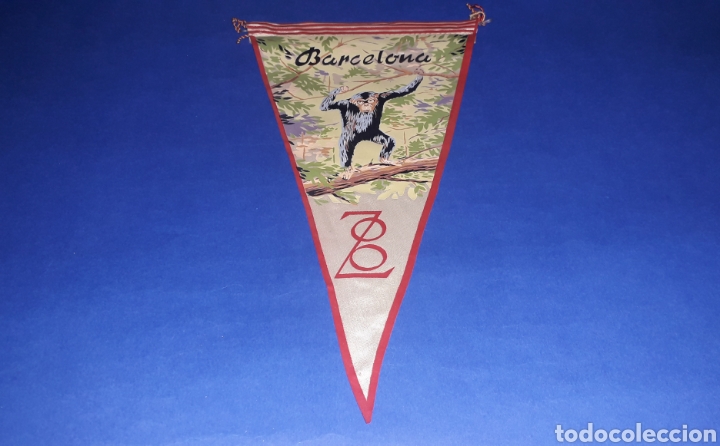 Fanions de collection: Bander&iacute;n tela, Mono Donkey Zoo Barcelona, original a&ntilde;os 50-60.
