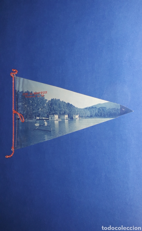 Fanions de collection: Bander&iacute;n tela, Llac Banyoles Pesquera n&ordm; 10, Lago de Ba&ntilde;olas, Girona, original a&ntilde;os 60.
