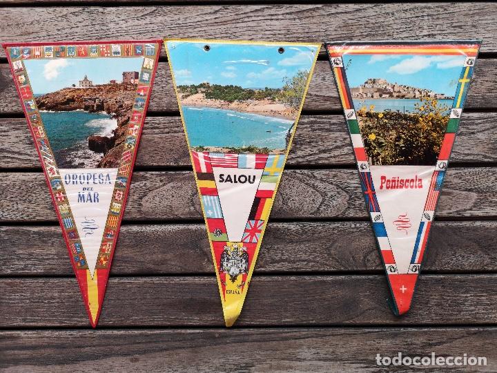 Banderines de colecci&oacute;n: 3 banderines de Salou, Pe&ntilde;&iacute;scola y Oropesa de Mar a&ntilde;os 60'