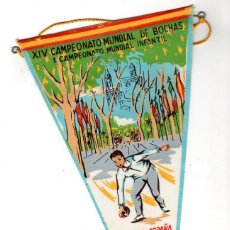 Banderines de colección: XIV CAMPEONATO MUNDIAL DE BOCHAS I CAMPEONATO MUNDIAL INFANTIL GERONA-ESPAÑA 1962. Lote 223150146