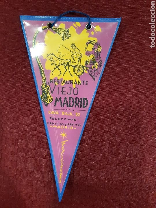 Fanions de collection: Banderin RESTAURANTE VIEJO MADRID, a&ntilde;os 60