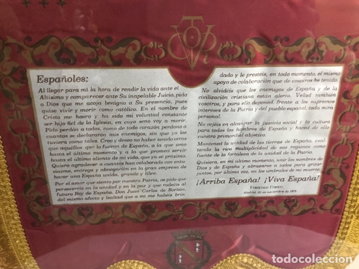 Banderines de colección: Banderín Testamento FRANCISCO FRANCO. ( Seda natural ) color granate ROMANO . Víctor VIVA CRISTO REY - Foto 3 - 261643995