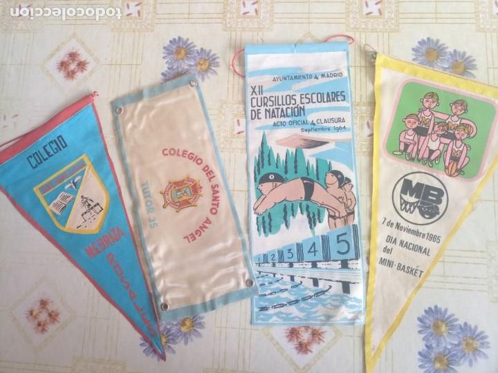Galhardetes de cole&ccedil;&atilde;o: Lote banderines basket nataci&oacute;n Madrid colegio Santo &Aacute;ngel y nebrija rosales