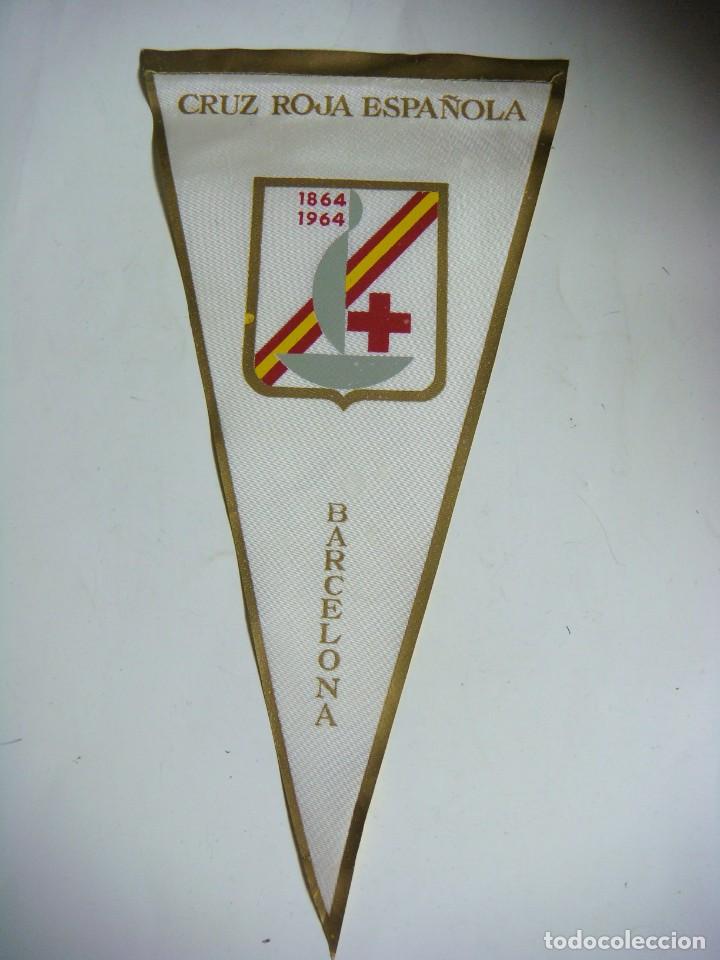 Galhardetes de cole&ccedil;&atilde;o: BANDERIN EN TELA A&Ntilde;OS 60-CRUZ ROJA ESPA&Ntilde;OLA 1864-1964 BARCELONA