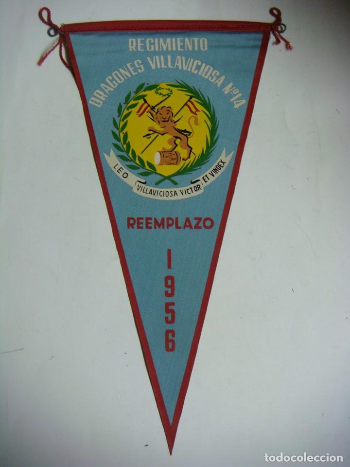 Galhardetes de cole&ccedil;&atilde;o: BANDERIN EN TELA A&Ntilde;OS 60- REGIMIENTO DRAGONES VILLAVICIOSA N&ordm;-14 REEMPLAZO 1956