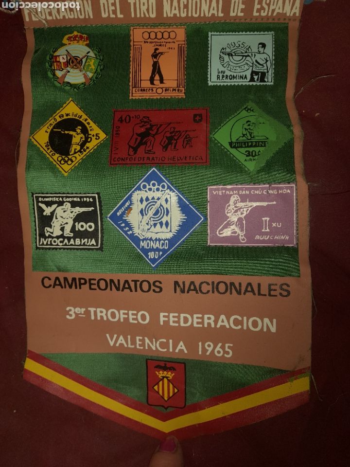 Galhardetes de cole&ccedil;&atilde;o: BANDERIN FEDERACION DEL TIRO NACIONAL DE ESPA&Ntilde;A CAMPEONATOS NACIONALES 3&deg;TROFEO VALENCIA 1965 ANTIGU