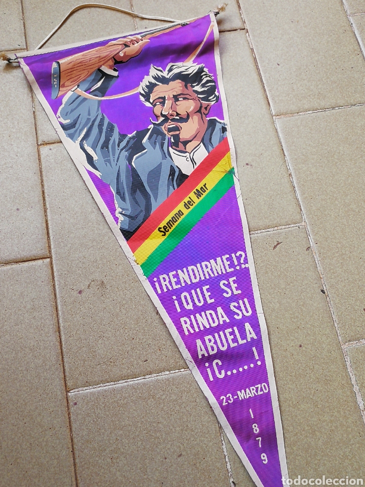 Galhardetes de cole&ccedil;&atilde;o: BANDER&Iacute;N SEMANA DEL MAR (BOLIVIA)- GUERRA PAC&Iacute;FICO (BATALLA DE CALAMA), 23 MARZO 1879. 44CM. RARO!!!