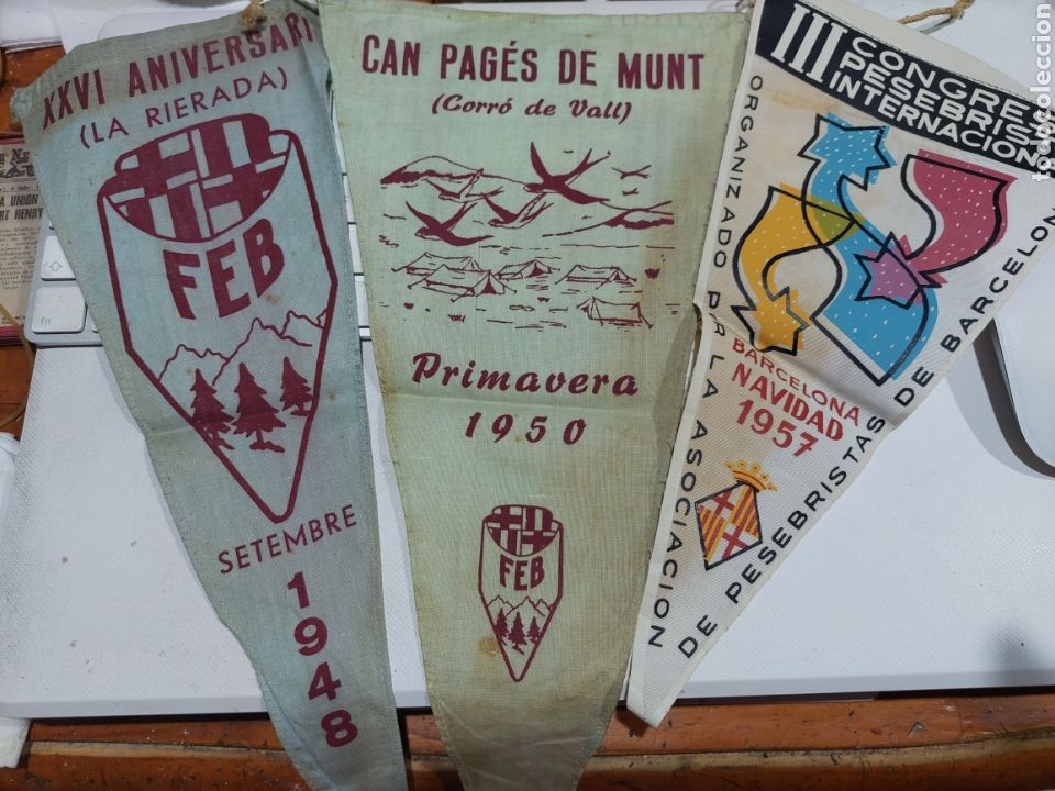 Fanions de collection: Lote de 9 Antiguos Banderines. Ver fotograf&iacute;as