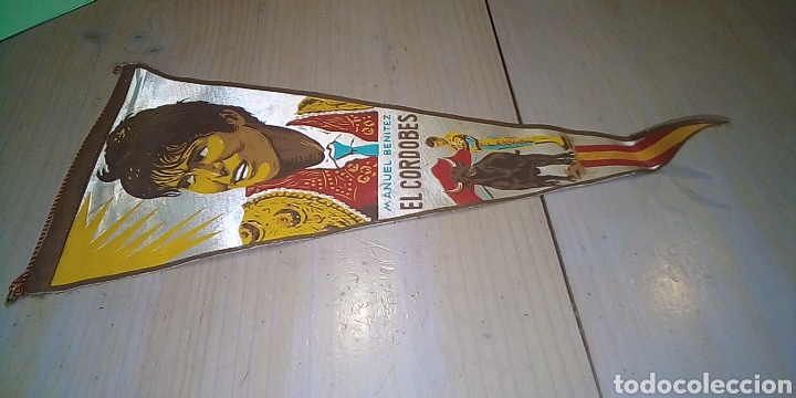 Galhardetes de cole&ccedil;&atilde;o: BANDERIN Tela G 37cm MANUEL BENITEZ EL CORDOBES TORERO TOROS MATADOR FABRICANTE MARGI MADRID ESPA&Ntilde;A