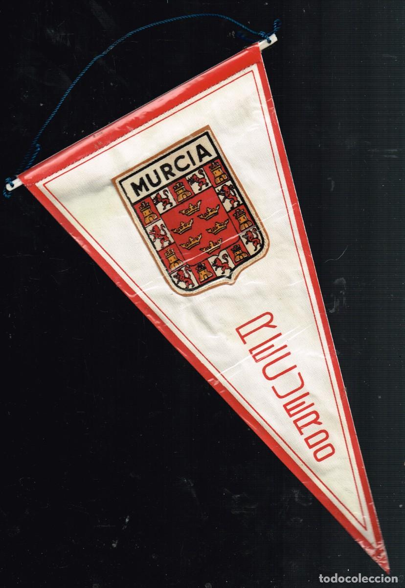 Bandierine di collezione: 60&acute;s ca. BANDER&Iacute;N TELA/SERIGRAF&Iacute;A RECUERDO DE MURCIA ESCUDO TELA COSIDO ENCIMA