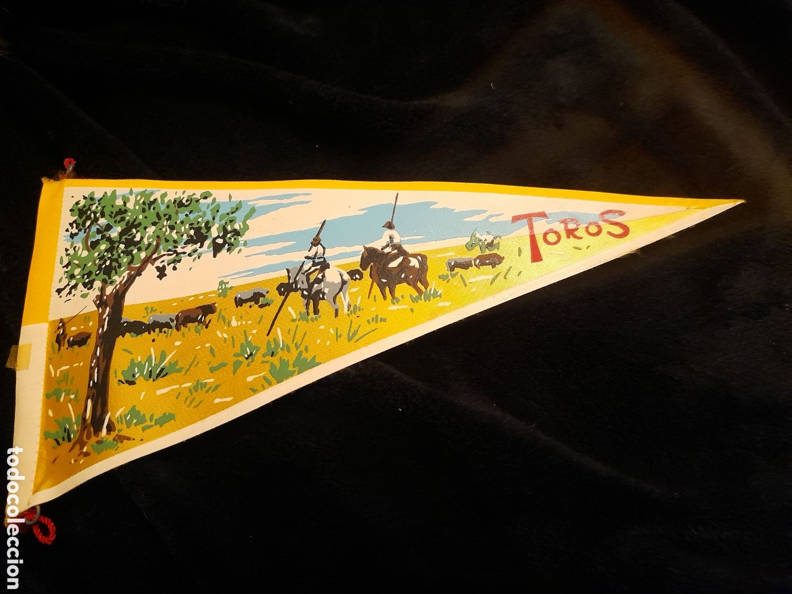 Fanions de collection: Antiguo banderin, Toros, mide 26 cm de altura