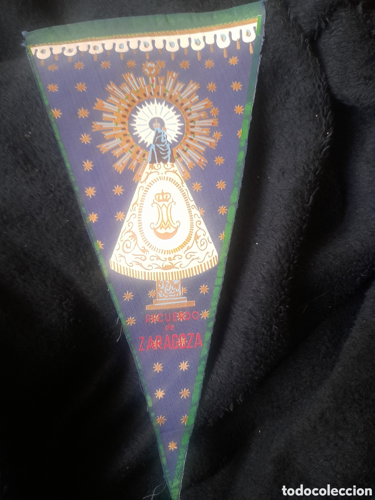 Fanions de collection: Antiguo banderin, Recuerdo de Zaragoza, 27 cm de altura