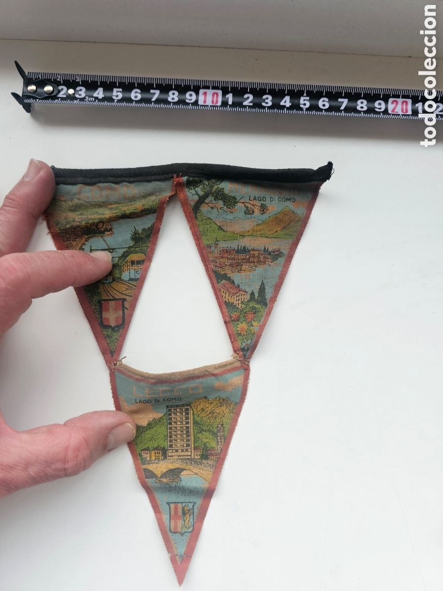 Banderines de colecci&oacute;n: Bander&iacute;n triple de Bellagio, Varenna y Lecco Italia Italy 1930s 1950s