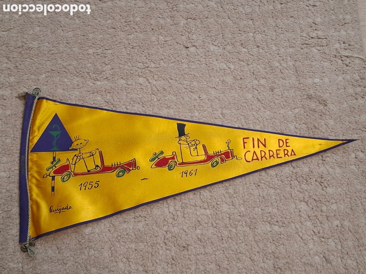 Banderines de colecci&oacute;n: Banderin Farmacia Fin de carrera, Promoci&oacute;n 55-61, Facultad de Farmacia de Madrid firmado Quijada